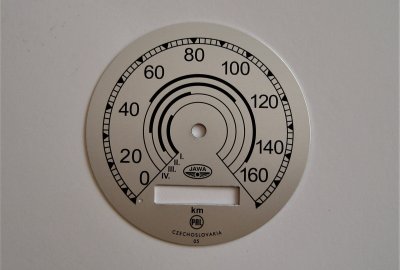 Cyferblat licznika 0-160km/h, Jawa 350 typ 18 Perak 1950--