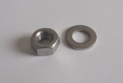 Nakrętka + podkładka do stopki kierowcy z gwintem M10x1 mm, nierdzewna, Jawa, CZ