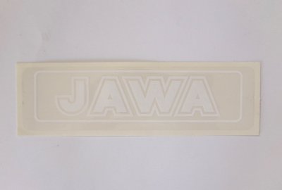 Naklejka JAWA, biała, 140x35 mm