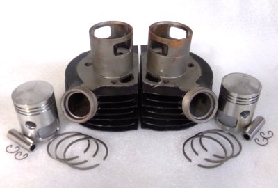 Cylindry, z zestawem tłoków 58,50 mm/16, oryginał, po renowacji, Jawa 350 Kyvacka, Panelka